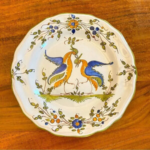 Fait Main French Faience Porcelain  Plate with Bird and Flower motif 9in